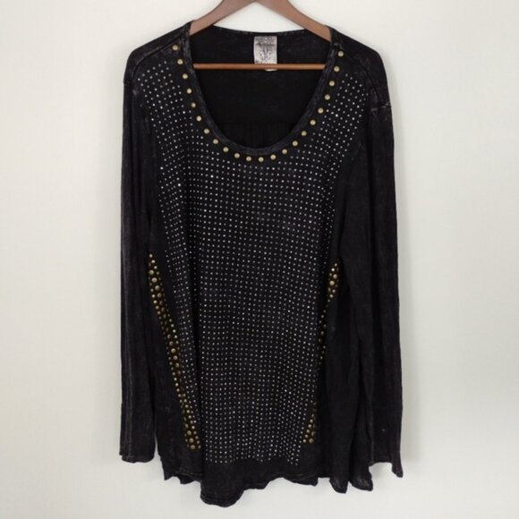 Vocal Top Womens Size 3XL Washed Black Beaded Embellishment Whimsigoth Grunge - Picture 1 of 8